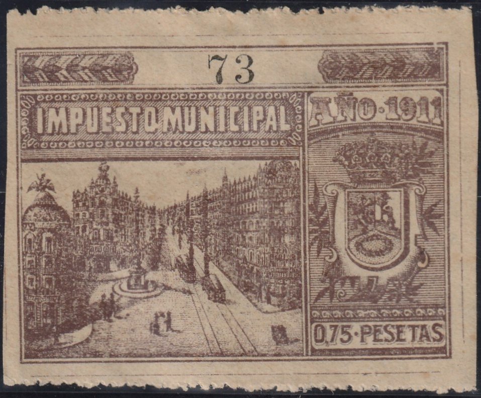 Spain Impuesto Municipal Madrid 1911 Revenue Sello Fiscal Stamp Tramcar Tram Tramway
